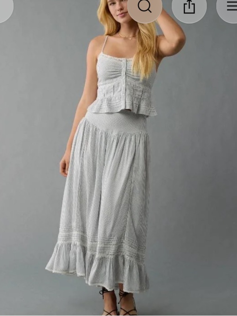 AE Light Gray Smocked Waist Maxi Skirt